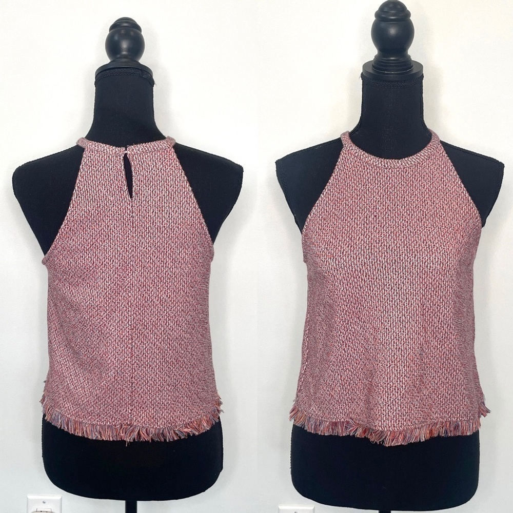 Zara Trafaluc Tweed Fringe Halter Tank Top